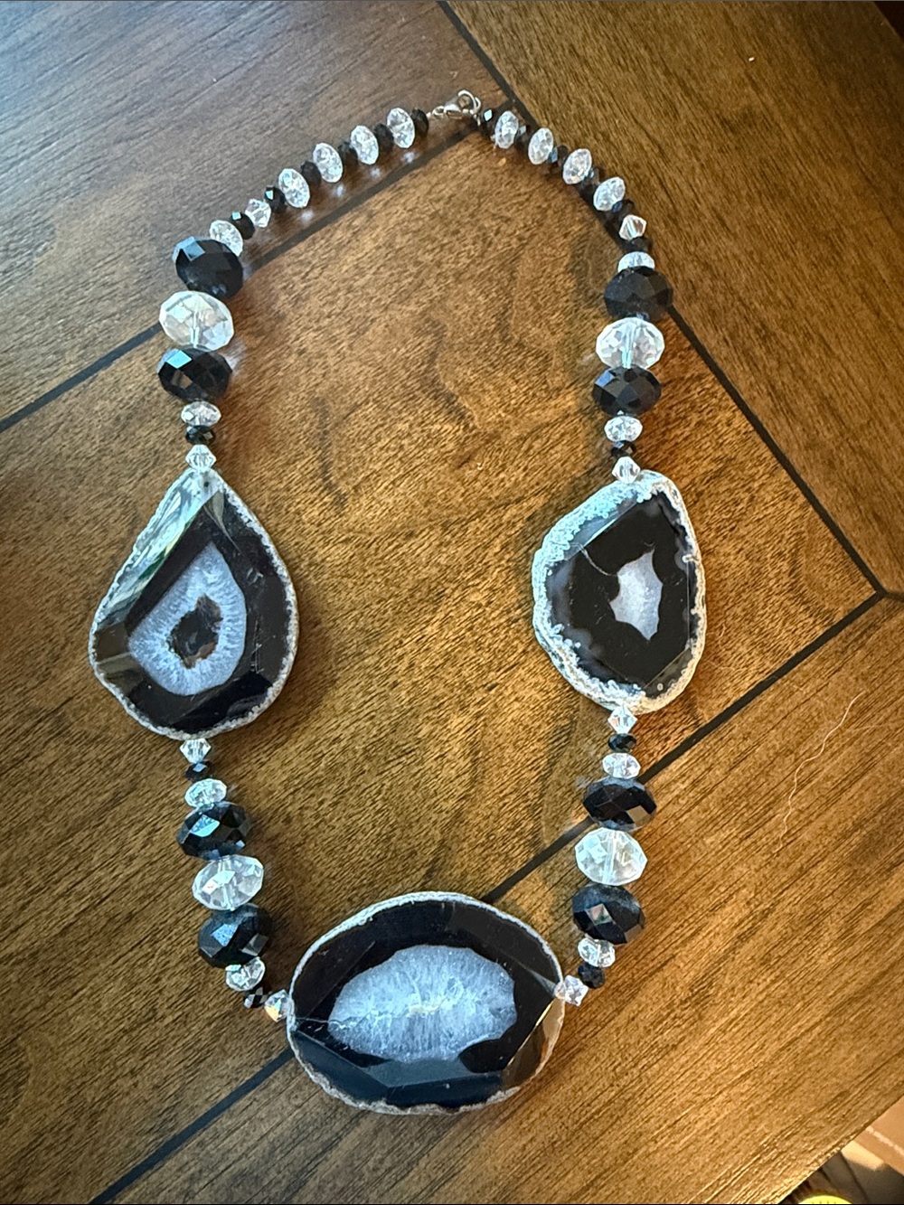 Handcrafted Black and White Agate Statement Necklace - Unbranded